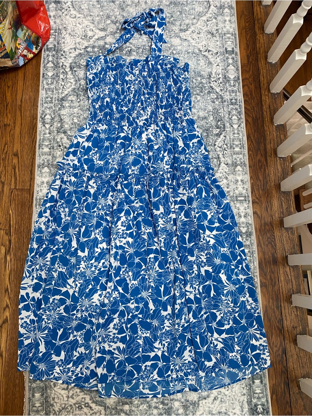 NWOT Blue Floral Smocked Maxi Dress w Halter Top & Flowy Skirt - Large - Picture 2 of 7
